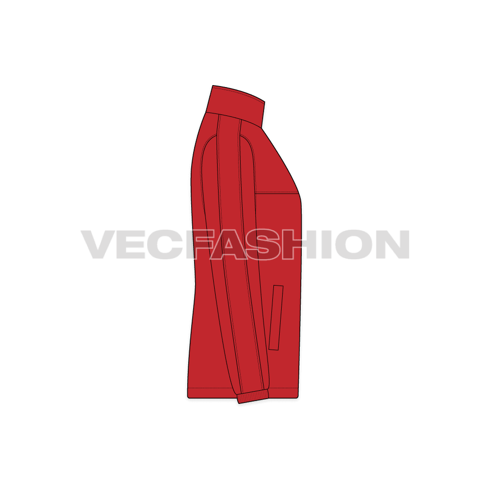 Mens Polar Fleece Zipper flat sketch, side view