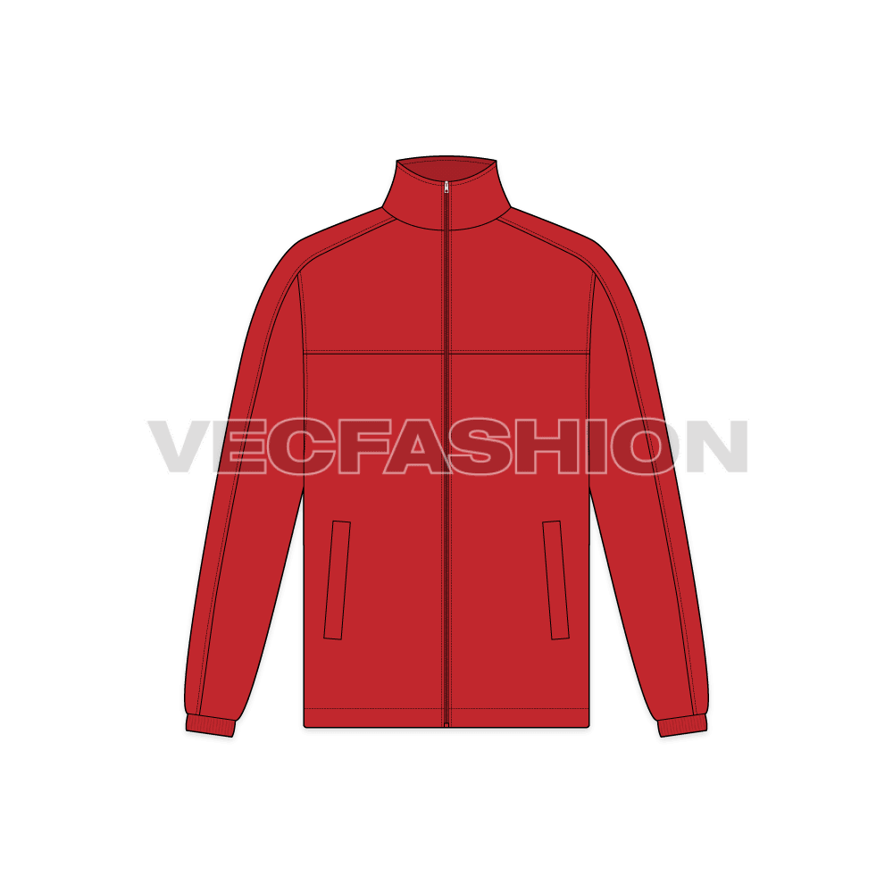 Mens Polar Fleece Zipper flat sketch, front view