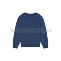 A flat vector illustration of a crewneck sweater in dark navy blue, showing front view with v-insert near neckline.