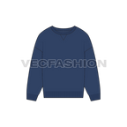 A flat vector illustration of a crewneck sweater in dark navy blue, showing front view with v-insert near neckline.