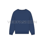 A flat vector illustration of a crewneck sweater in dark navy blue, showing back with fine rib on the neck, sleeve cuffs and bottom hem.