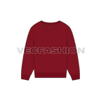 A flat vector illustration of a crewneck sweater in a deep burgundy red, showing back view of the garment cad.