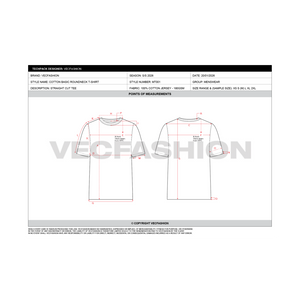Mens Round Neck T-shirt Tech pack Template - POM or Points Of Measure sheet