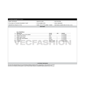 Mens Round Neck T-shirt Tech pack Template - BOM sheet