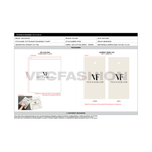 Mens Round Neck T-shirt Tech pack Template - packaging sheet