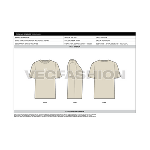 Mens Round Neck T-shirt Tech pack Template - design sheet