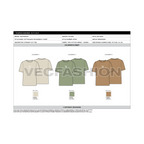 Mens Round Neck T-shirt Tech pack Template - colorways sheet