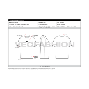 Mens Round Neck T-shirt Tech pack Template - design callout sheet