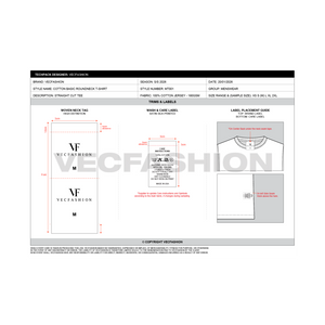 Mens Round Neck T-shirt Tech pack Template - trims and labels sheet