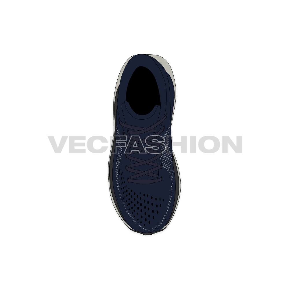 Mens running sneakers, fabric top flat sketch, view 2