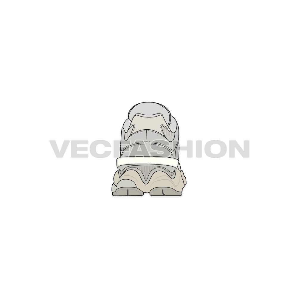 Mens running sneakers, light gray flat sketch, view 3