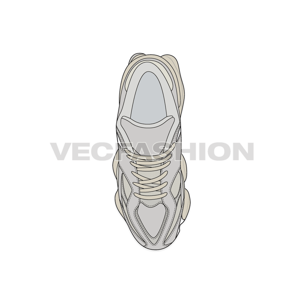 Mens running sneakers, light gray flat sketch, view 2
