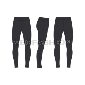 Mens Compression leggings Free Flat Sketch-front, side and back views.