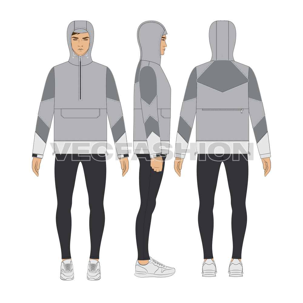 Mens Ski Windbreaker Jacket Free Flat Sketch-showing all views on croqui