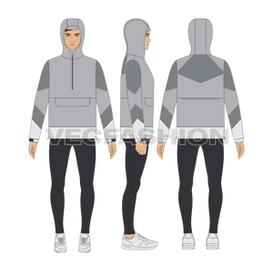 Mens Ski Windbreaker Jacket Free Flat Sketch-showing all views on croqui