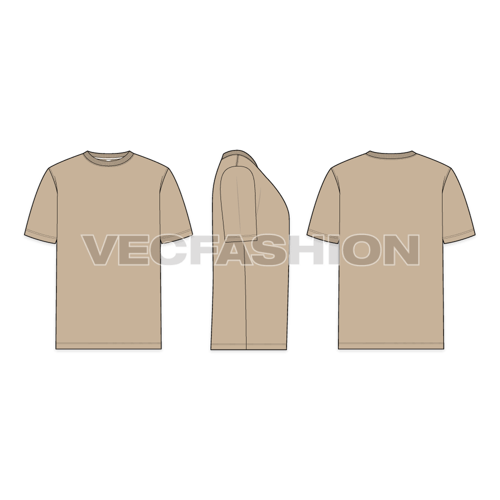 Mens tshirt vector showing front, side and back view.