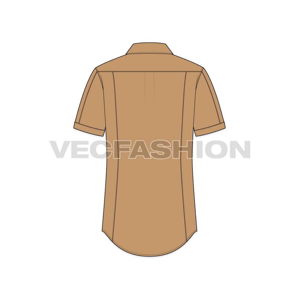 Mens slim fit shirt flat sketch, back view
