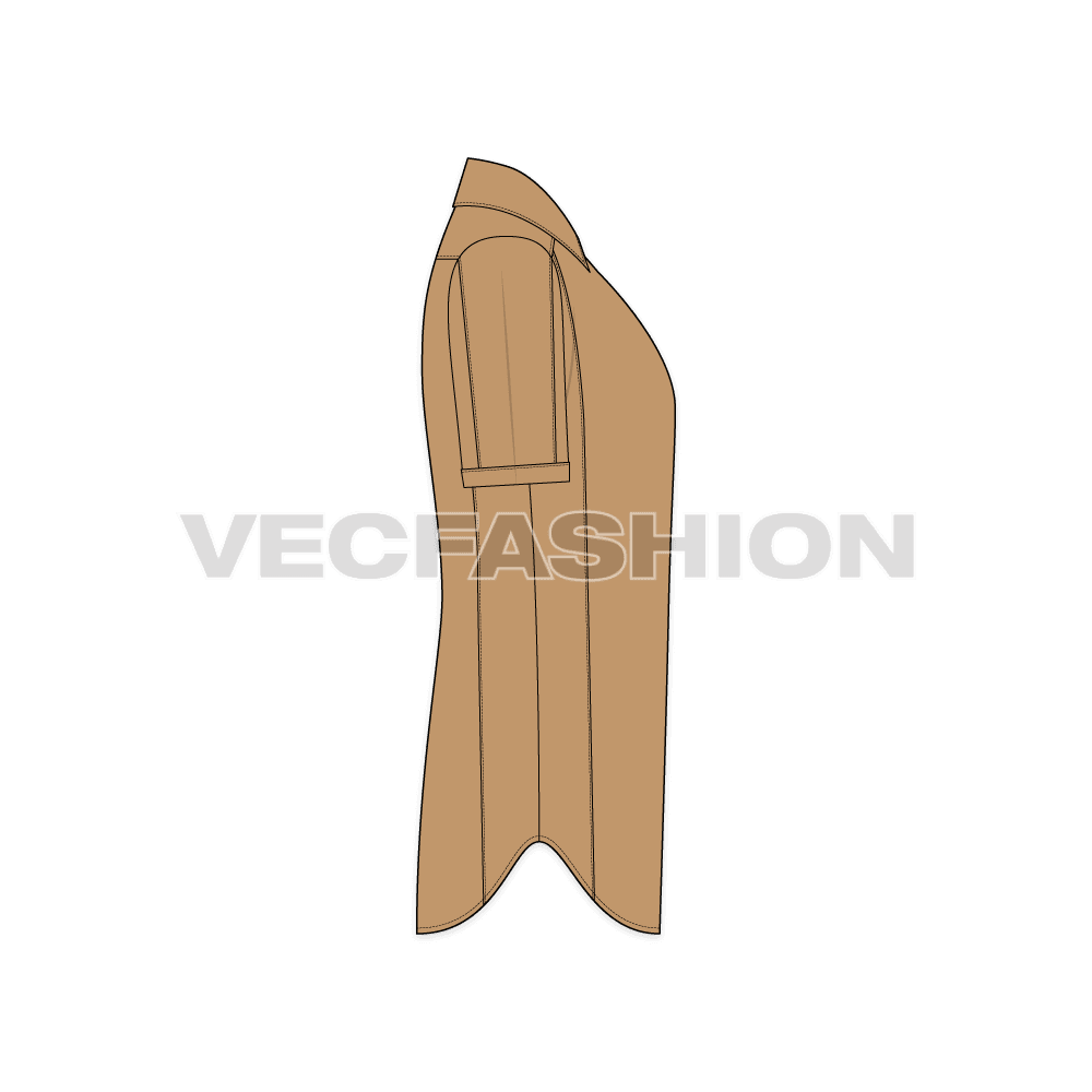 Mens slim fit shirt flat sketch, side view