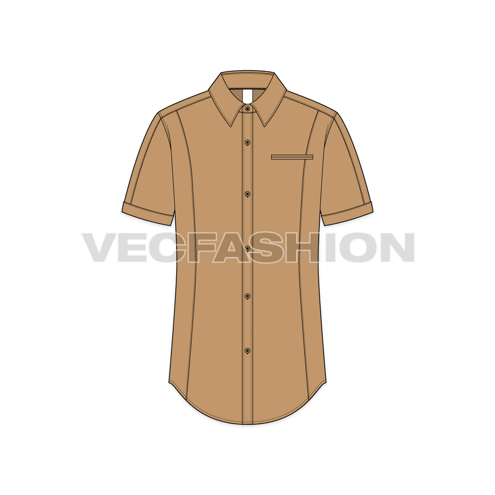 Mens slim fit shirt flat sketch, front view