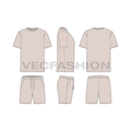 Mens summer clothing set flat sketch, showing all views, front, side and back