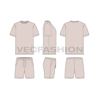 Mens summer clothing set flat sketch, showing all views, front, side and back