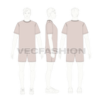 Mens summer clothing set flat sketch, on croqui