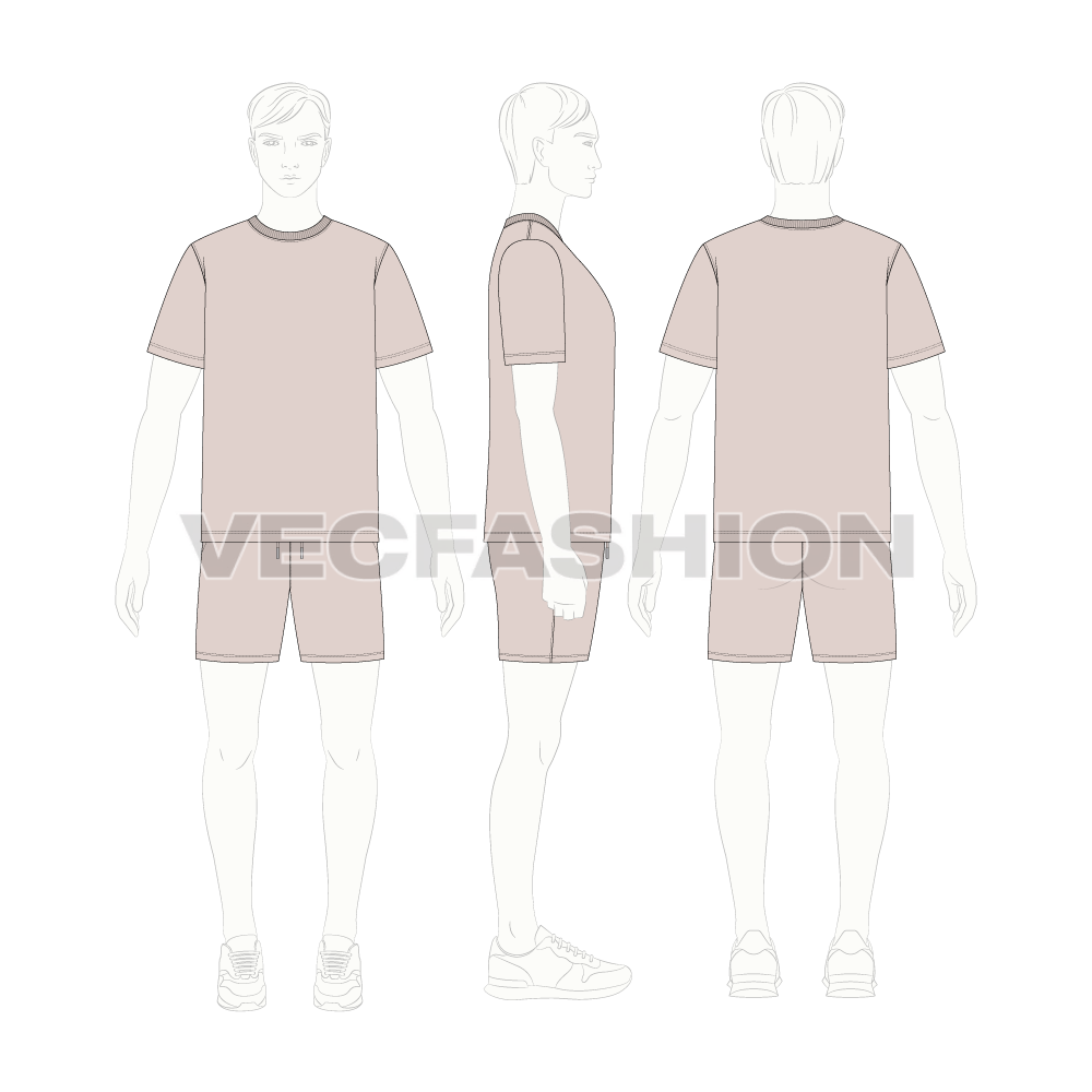 Mens summer clothing set flat sketch, on croqui