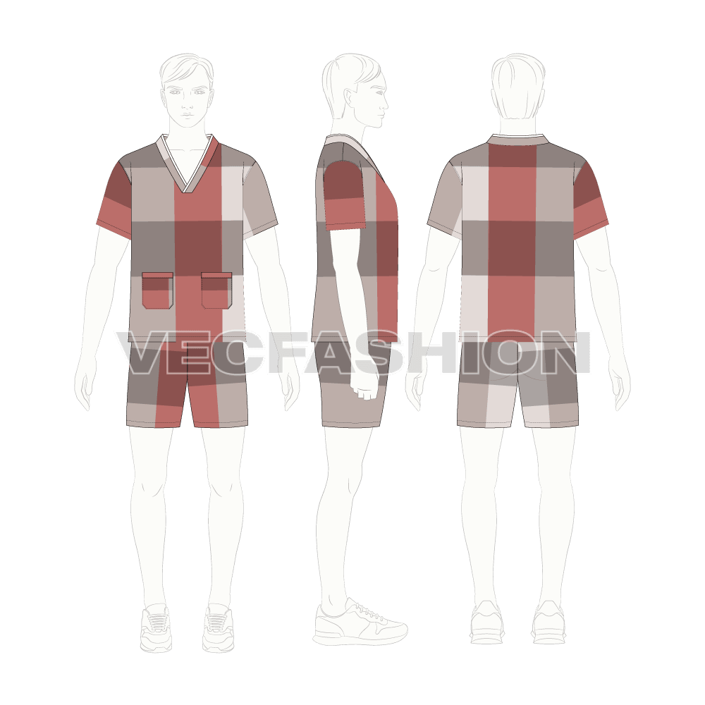 Mens summer daywear set flat sketch, on croqui