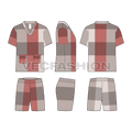 Mens summer daywear set flat sketch, showing all views, front, side and back