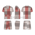 Mens summer daywear set flat sketch, showing all views, front, side and back