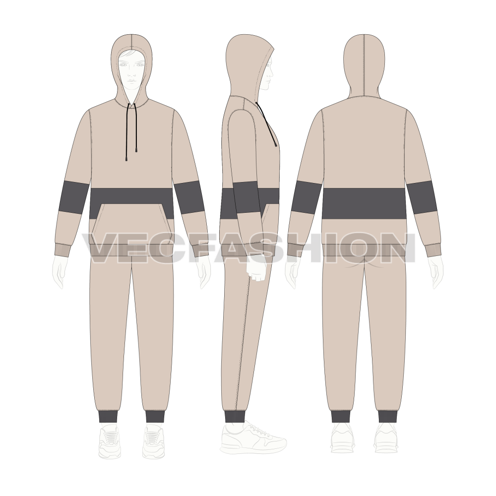 Mens Sweatsuit with Bold Stripe-on croqui