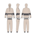 Mens Sweatsuit with Bold Stripe Flat Sketch-front, side and back views.
