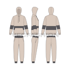 Mens Sweatsuit with Bold Stripe Flat Sketch-front, side and back views.