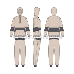 Mens Sweatsuit with Bold Stripe Flat Sketch-front, side and back views.