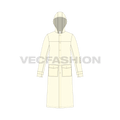 Mens Waterproof Coat flat sketch, front view