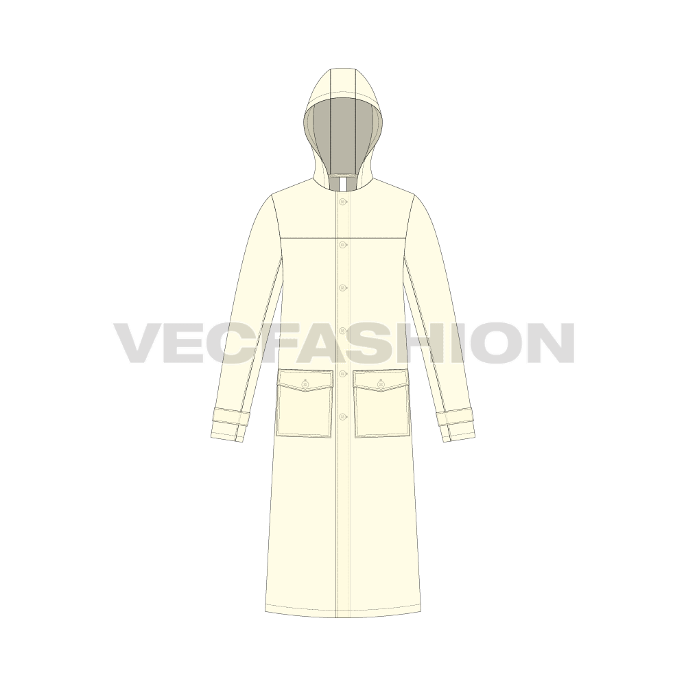 Mens Waterproof Coat flat sketch, front view