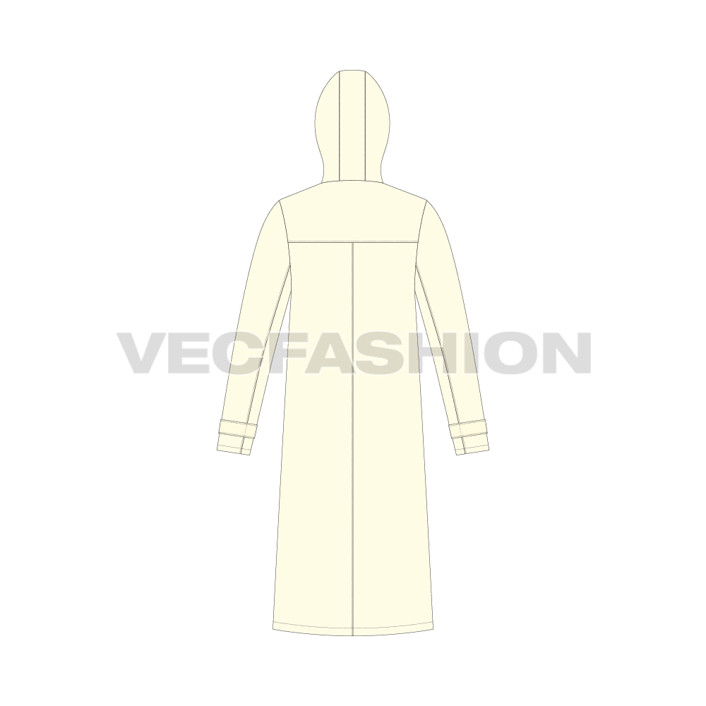 Mens Waterproof Coat flat sketch, back view