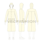 Mens Waterproof Coat flat sketch, croqui sketch