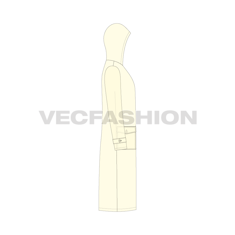 Mens Waterproof Coat flat sketch, side view