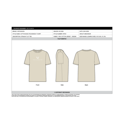 Mens Round Neck T-shirt Tech pack Template - design sheet