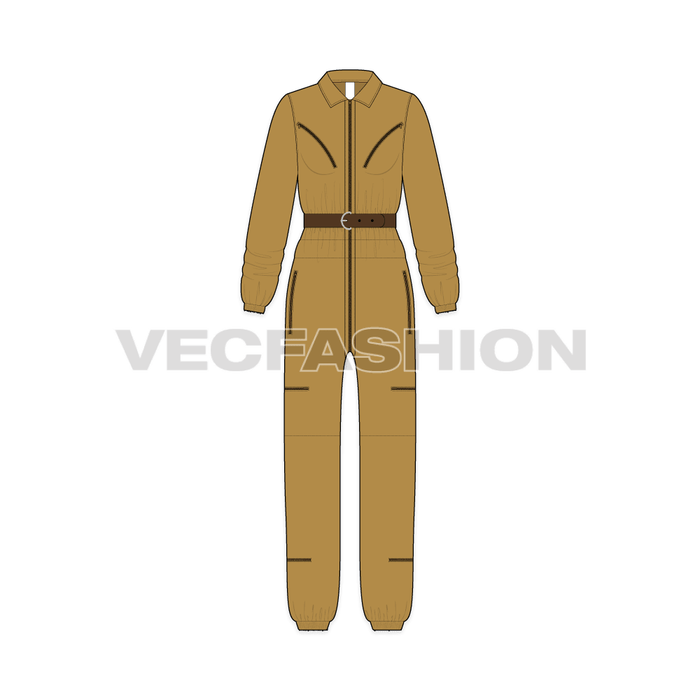 Women boiler suit illustrator sketch flat sketch, front view