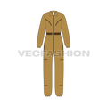 Women boiler suit illustrator sketch flat sketch, front view