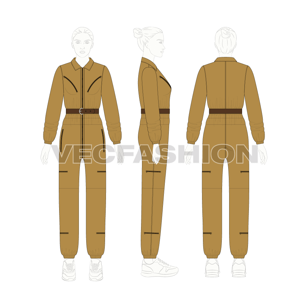 Women boiler suit illustrator sketch flat sketch, croqui sketch