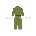 Women boiler suit with shorts flat sketch, back view