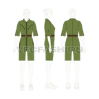 Women boiler suit with shorts flat sketch, croqui sketch