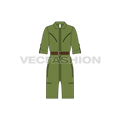 Women boiler suit with shorts flat sketch, front view