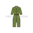 Women boiler suit with shorts flat sketch, front view