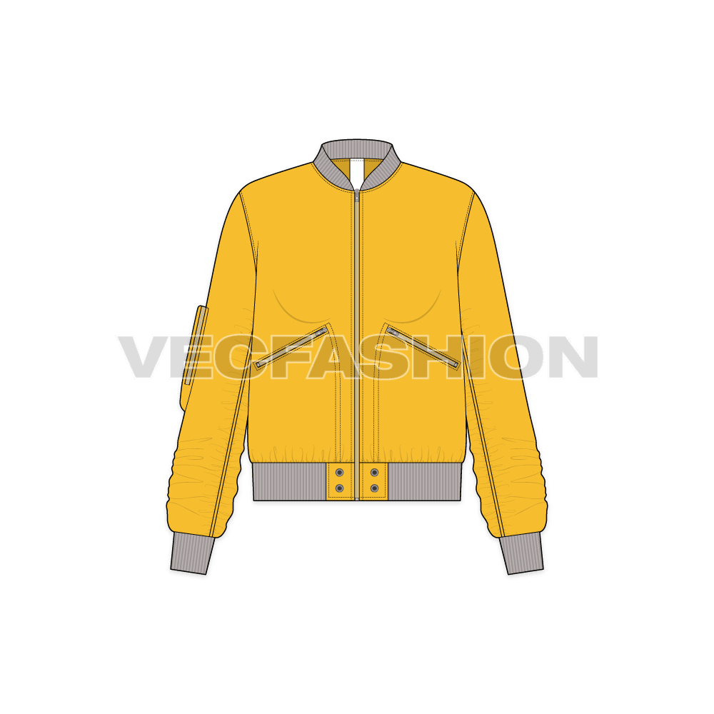 Women Bomber Jacket Flat Sketch flat sketch, front view