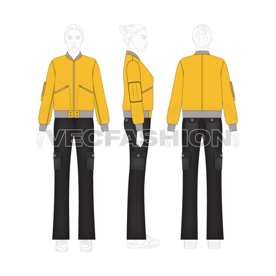 Women Bomber Jacket Flat Sketch VecFashion