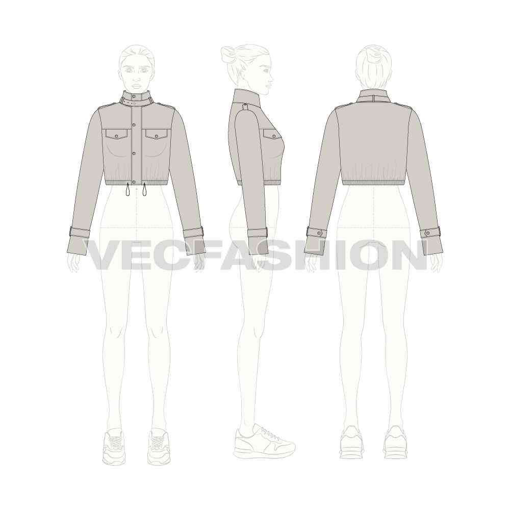 Women Crop Jacket flat sketch, croqui sketch